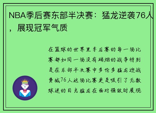 NBA季后赛东部半决赛：猛龙逆袭76人，展现冠军气质